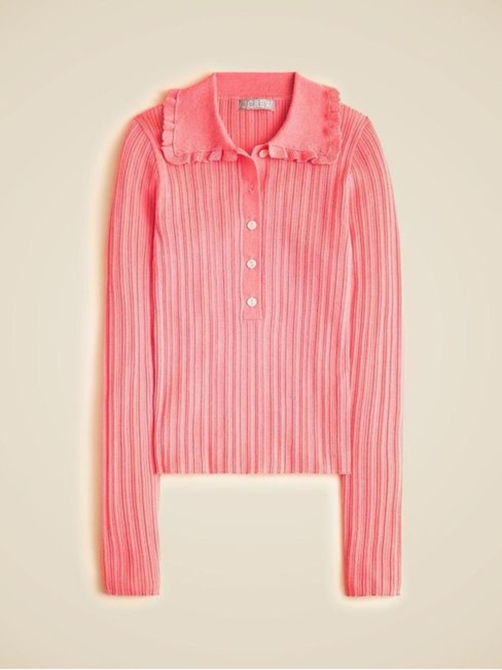 J. Crew Coral Ribbed Ruffle-Collar Sweater-Tee in Merino Wool